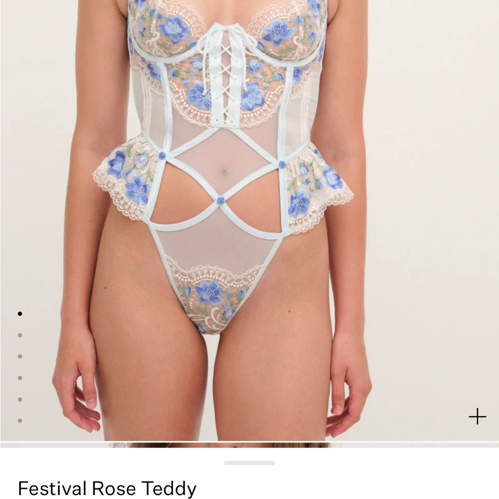 NWOT For Love And Lemons Blue and Cream Floral Lace Bra Set